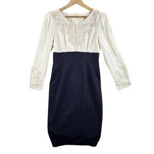 Vintage Marie St. Claire Dress Womens 10 Ivory Embroidered Sleeve Sheath Peasant